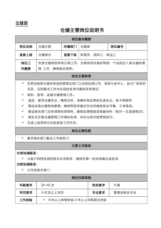 储运部岗位说明书