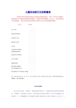 儿童多动症行为诊断与评价量表