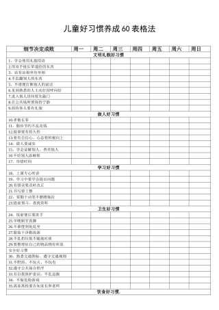 儿童好习惯养成50表格法