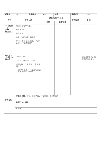 儿童行为观察记录表