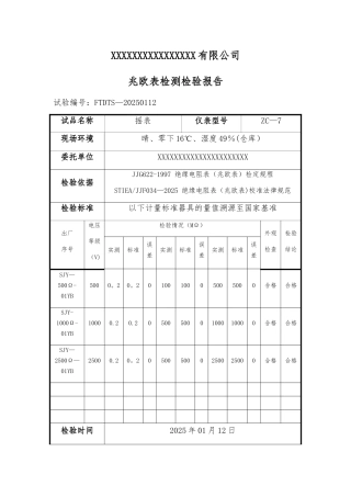 兆欧表校验报告