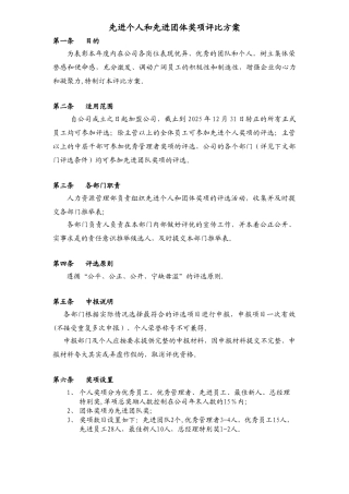 先进个人和先进团体奖项评比方案