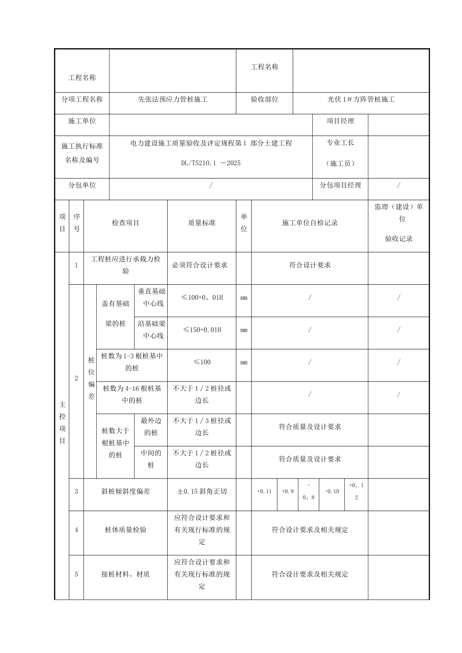 光伏区支架基础预应力管桩施工检验批报审表及质量验收记录_第3页