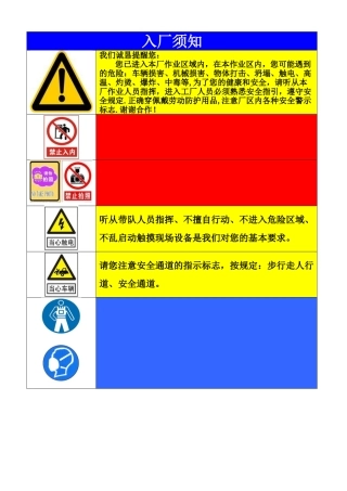 入厂安全警示告知牌