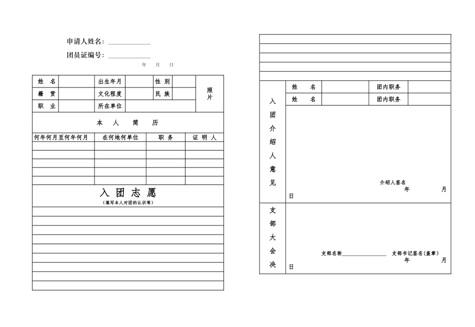 入团志愿书表格模版_第2页