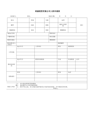入职申请表模板