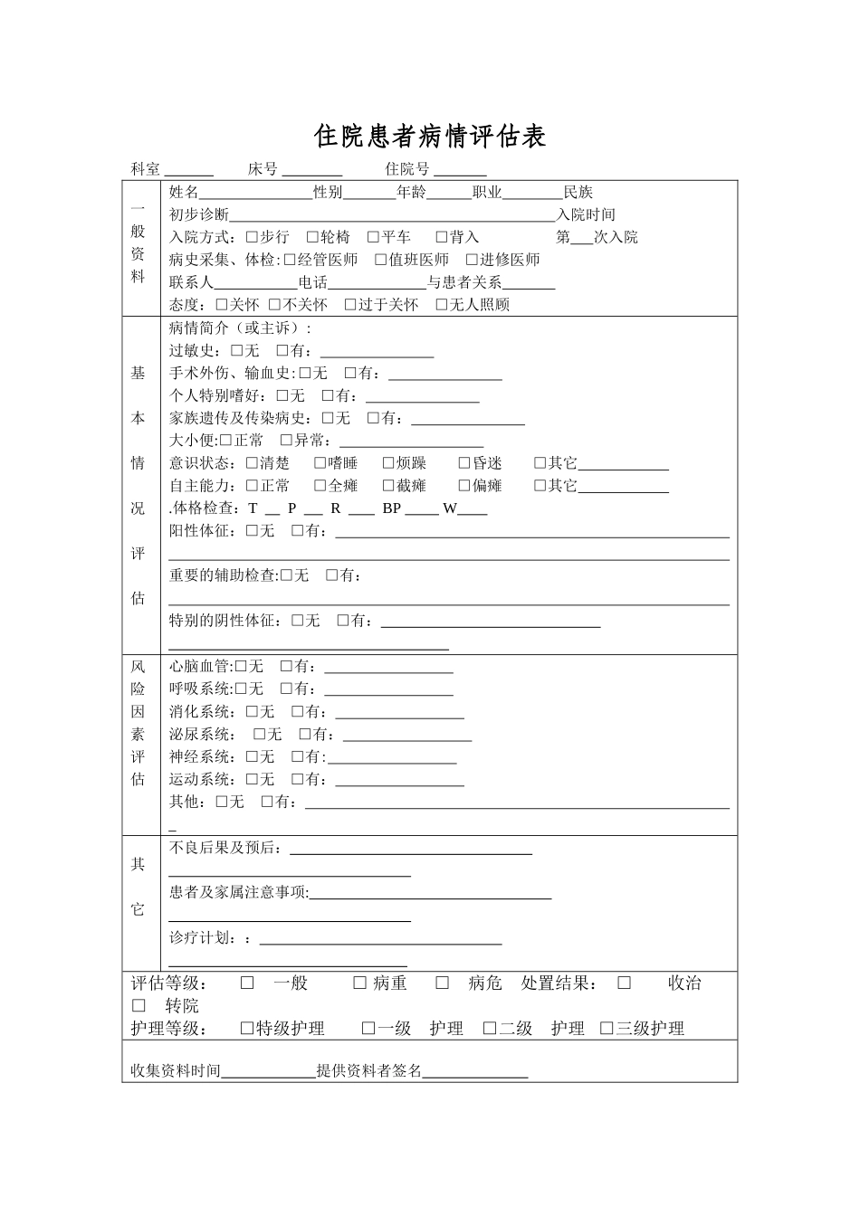 入院病人病情评估表-及再评估表_第1页