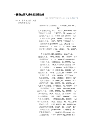 全国主要城市经纬度