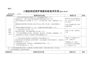 全国优质护理服务三级医院检查评价表