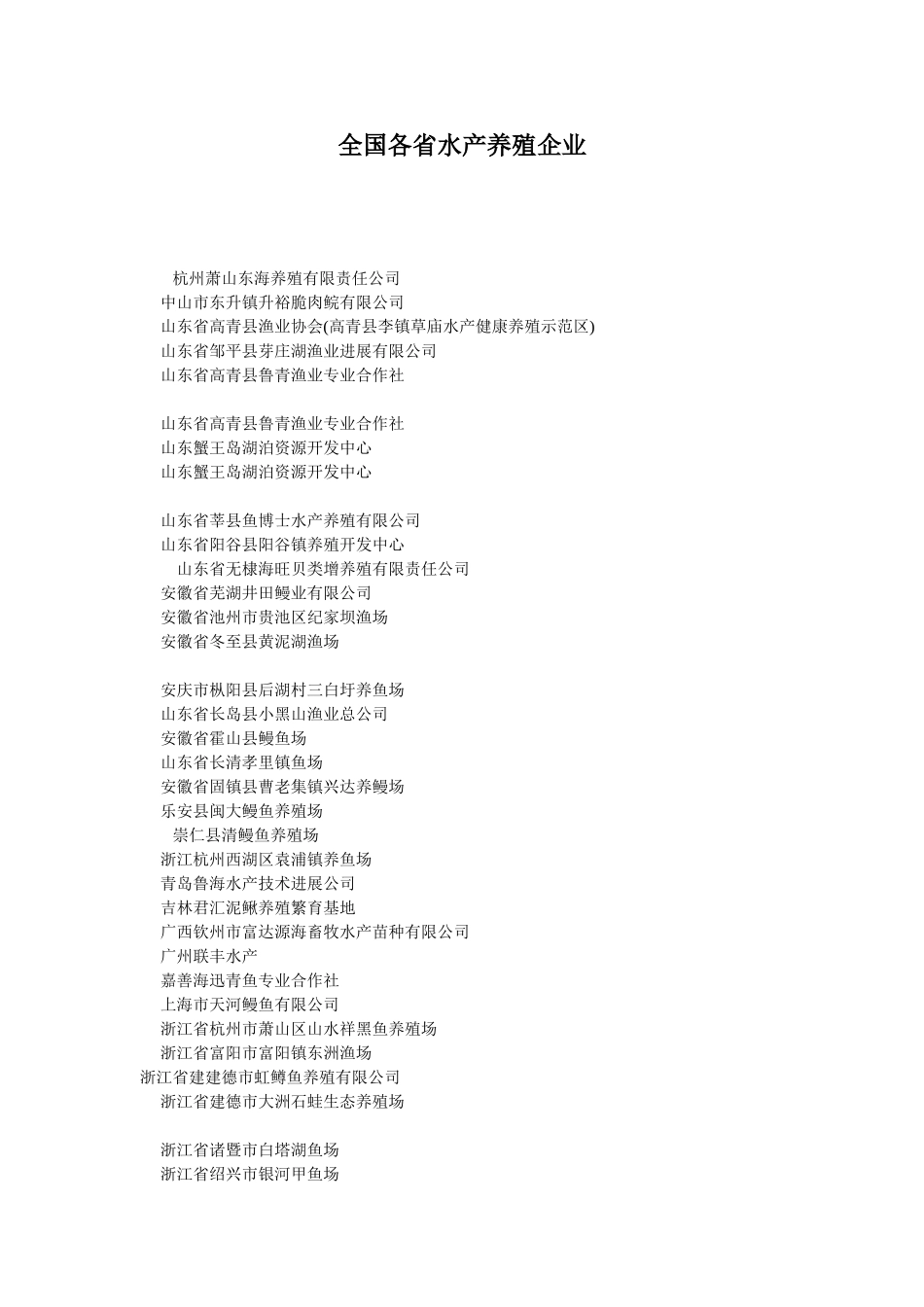 全国各省水产养殖企业_第1页