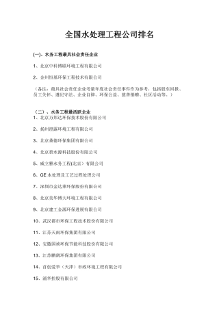 全国水处理工程公司排名