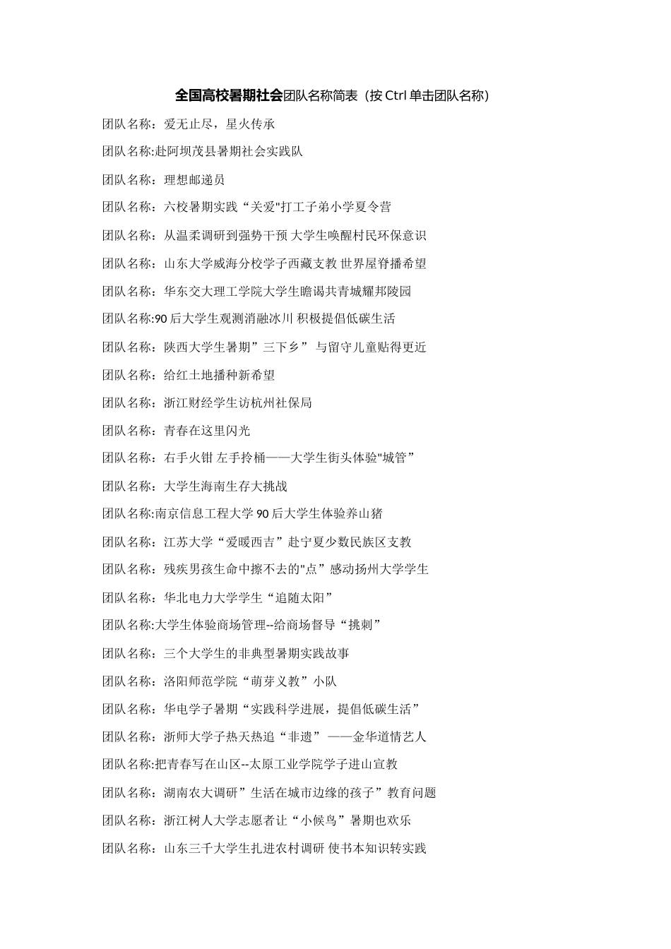全国高校暑期社会团队名称简表_第1页