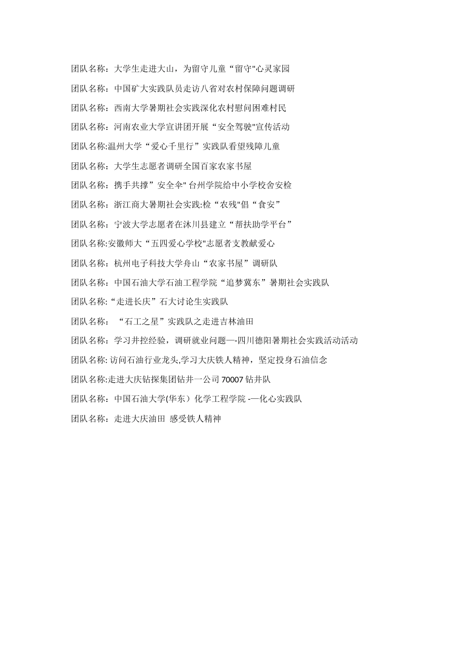 全国高校暑期社会团队名称简表_第2页
