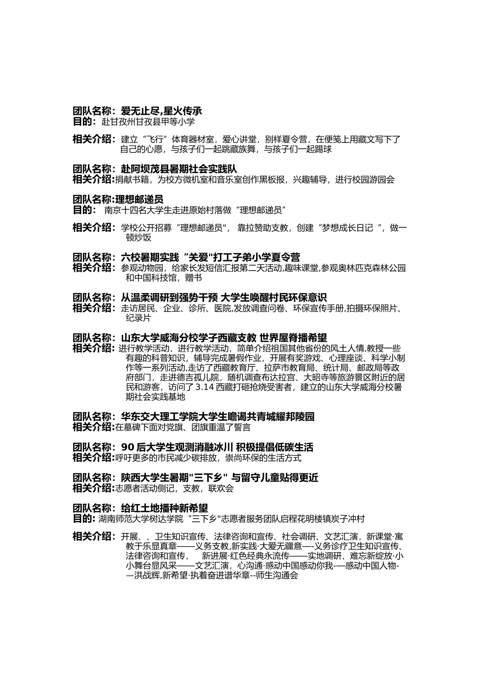 全国高校暑期社会团队名称简表_第3页