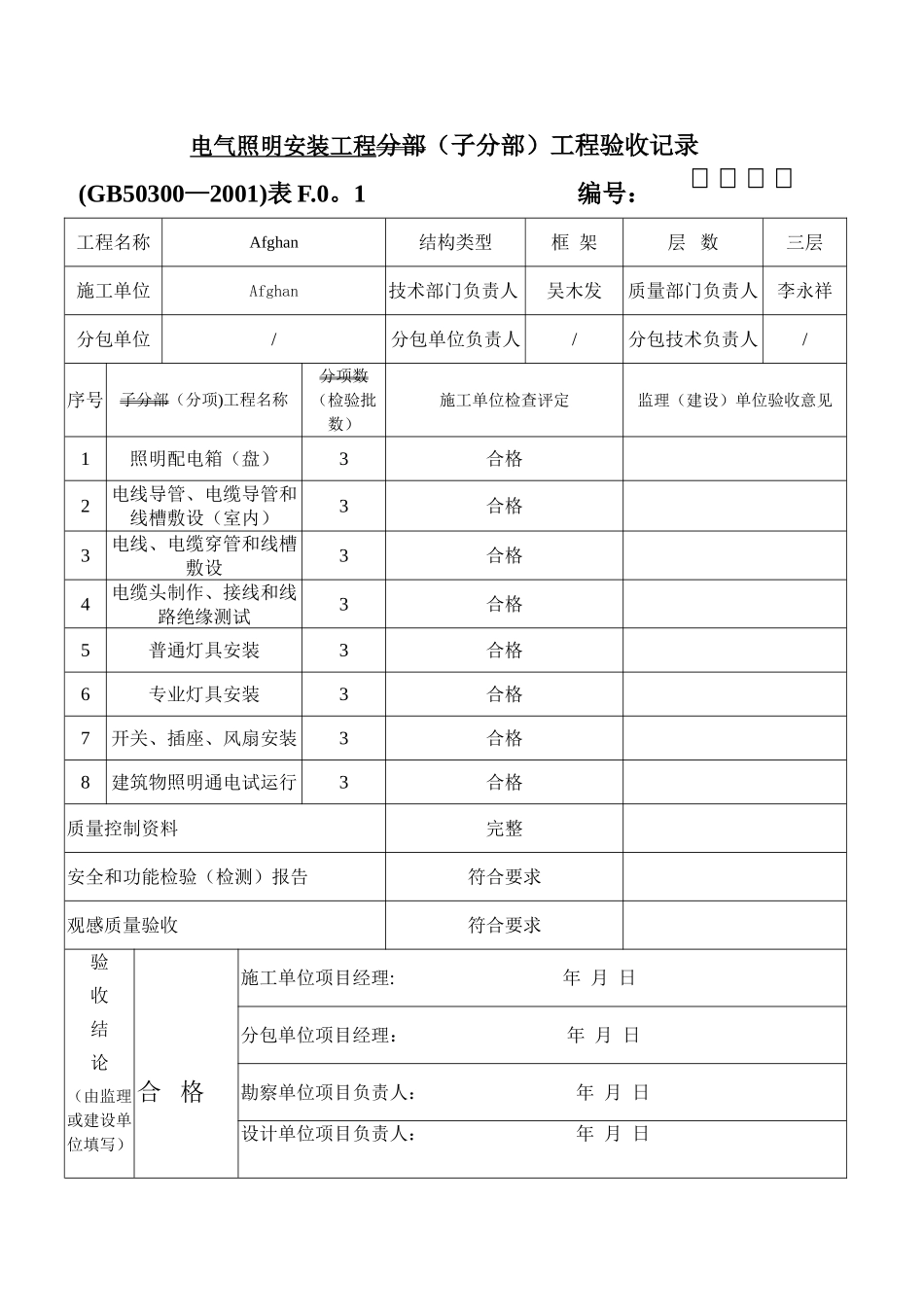 全套建筑电气分部分项工程验收记录_第2页