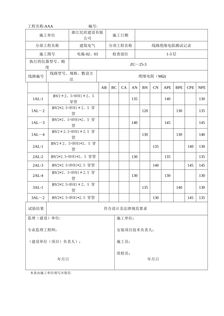 全套电气分部测试记录表_第3页
