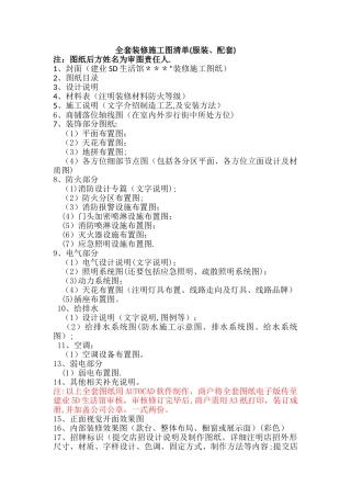 全套装修施工图清单