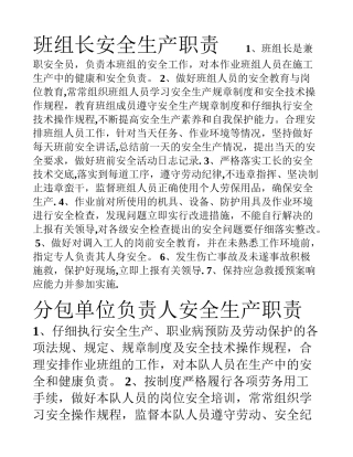 全套项目部门及人员安全生产职责