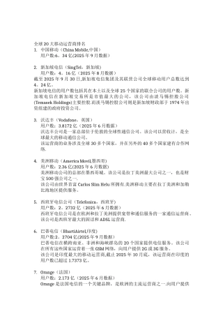 全球20大移动运营商排名