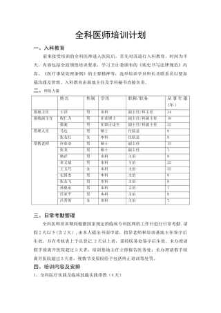全科医师培训计划