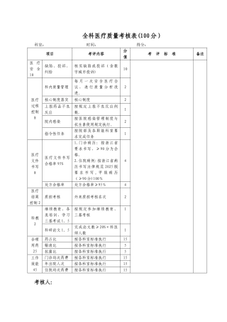 全科医疗质量考核表