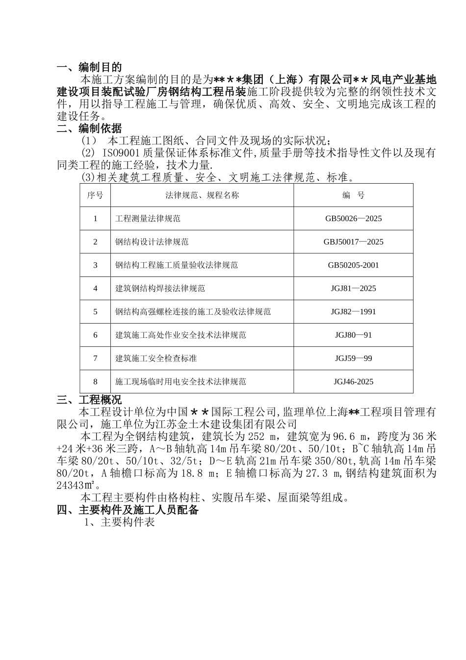 全钢结构厂房、杯口式钢柱吊装方案_第1页