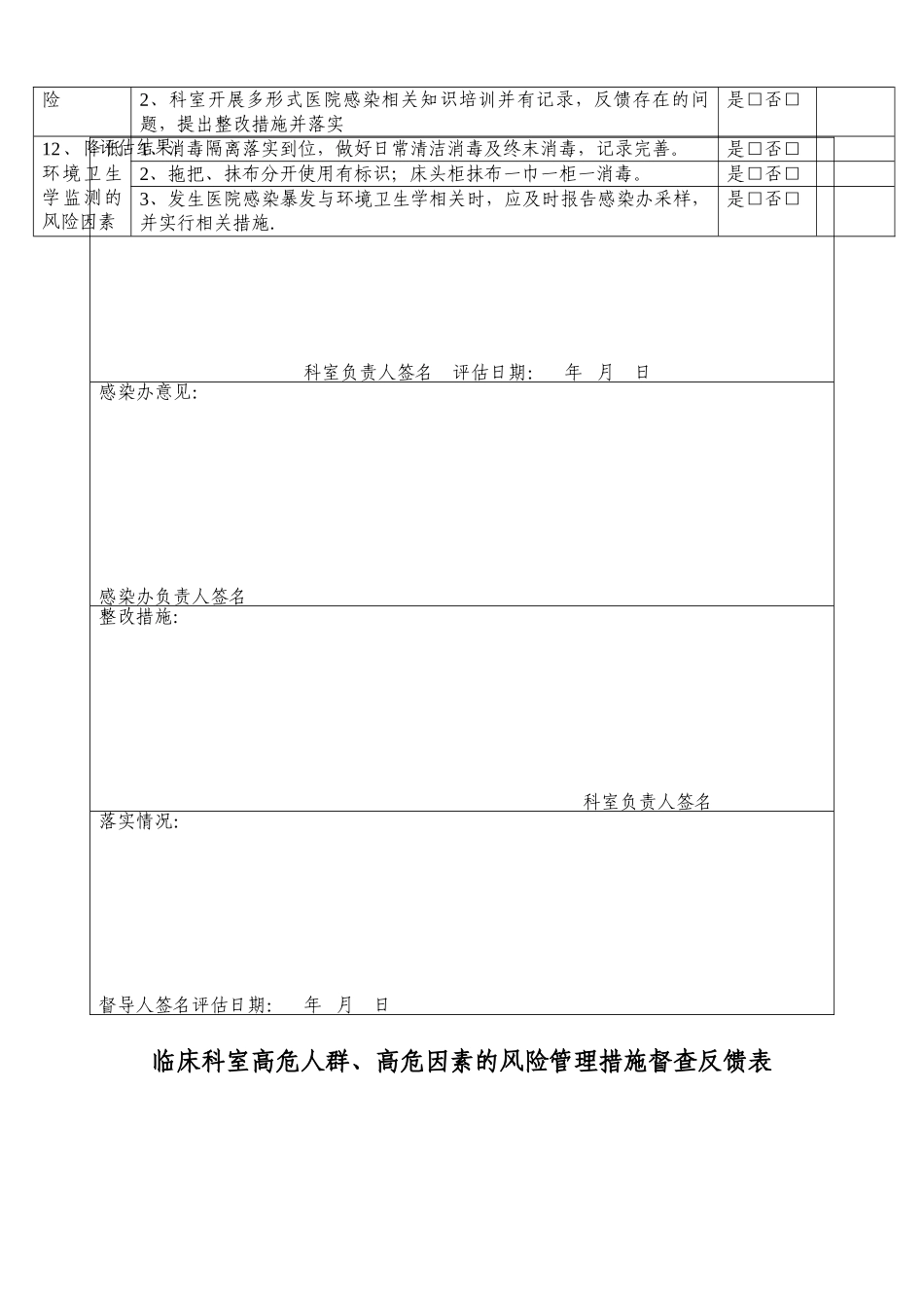 全院各临床科室风险评估实施自查查表_第2页