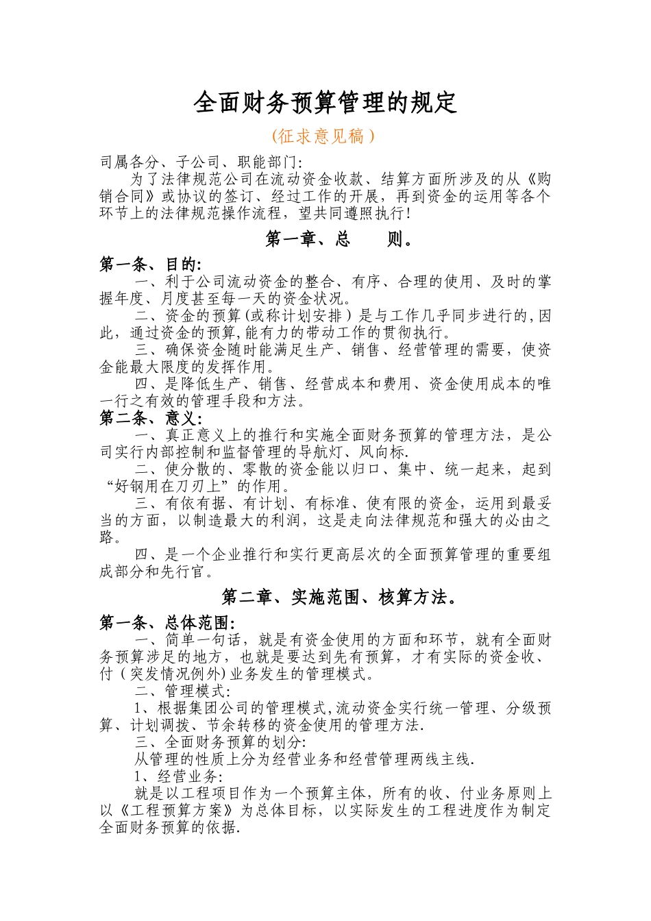 全面财务预算管理的规定_第1页