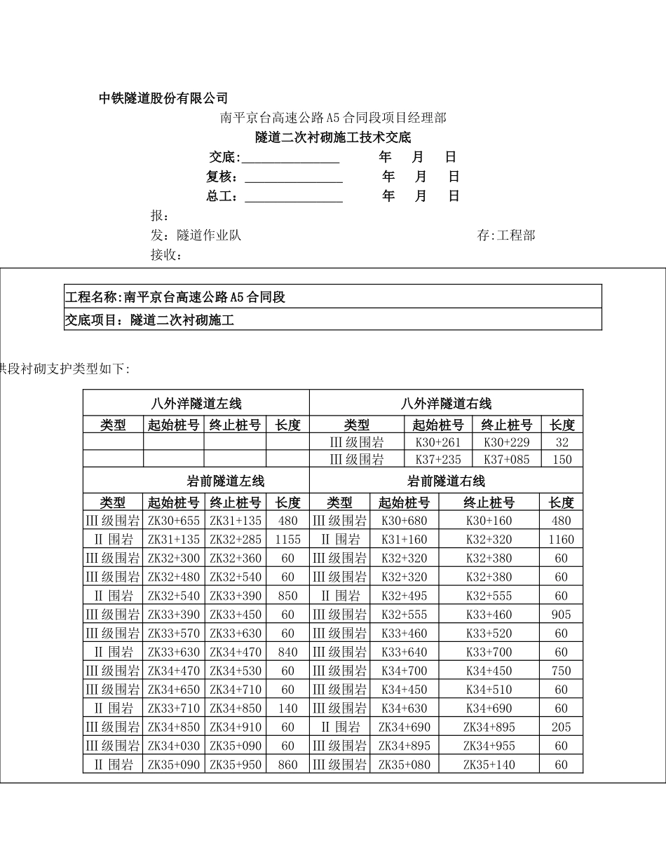 八外洋2#隧道有仰拱段二衬施工技术交底+3_第1页