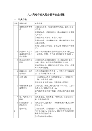 八大高危作业风险分析和安全措施