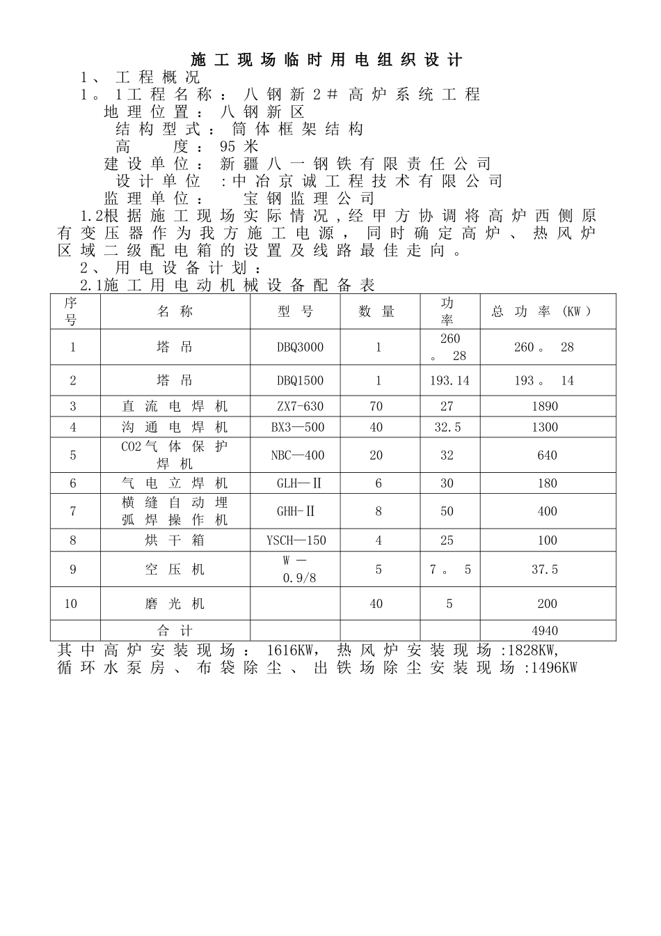 八钢新2#高炉临时用电施工组织设计_第2页