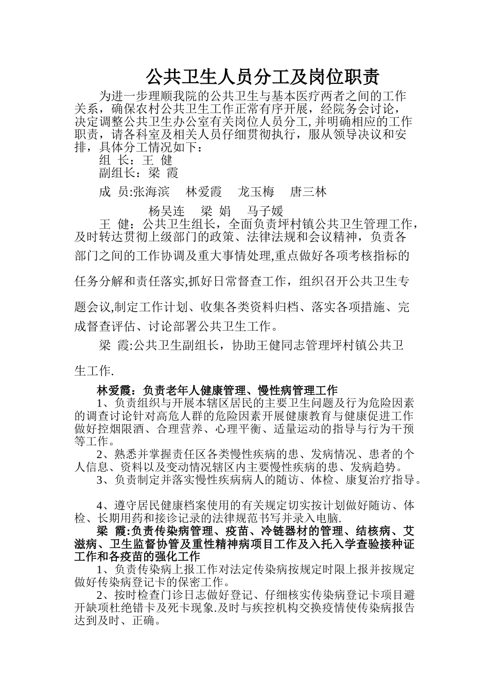 公共卫生人员分工及岗位职责99419_第1页