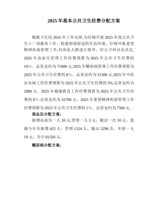 公共卫生经费分配方案