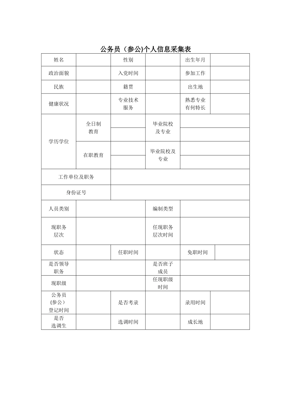 公务员个人信息采集表_第1页