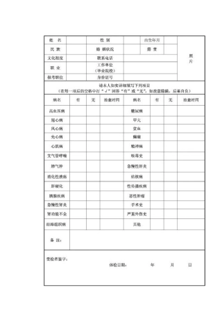 公务员体检项目表