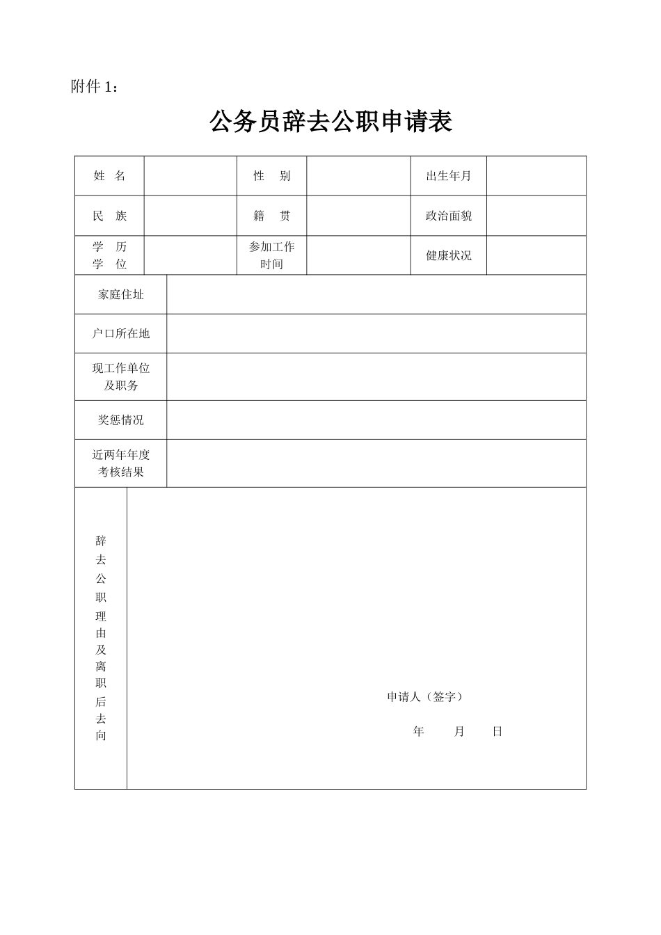 公务员辞去公职申请表_第1页