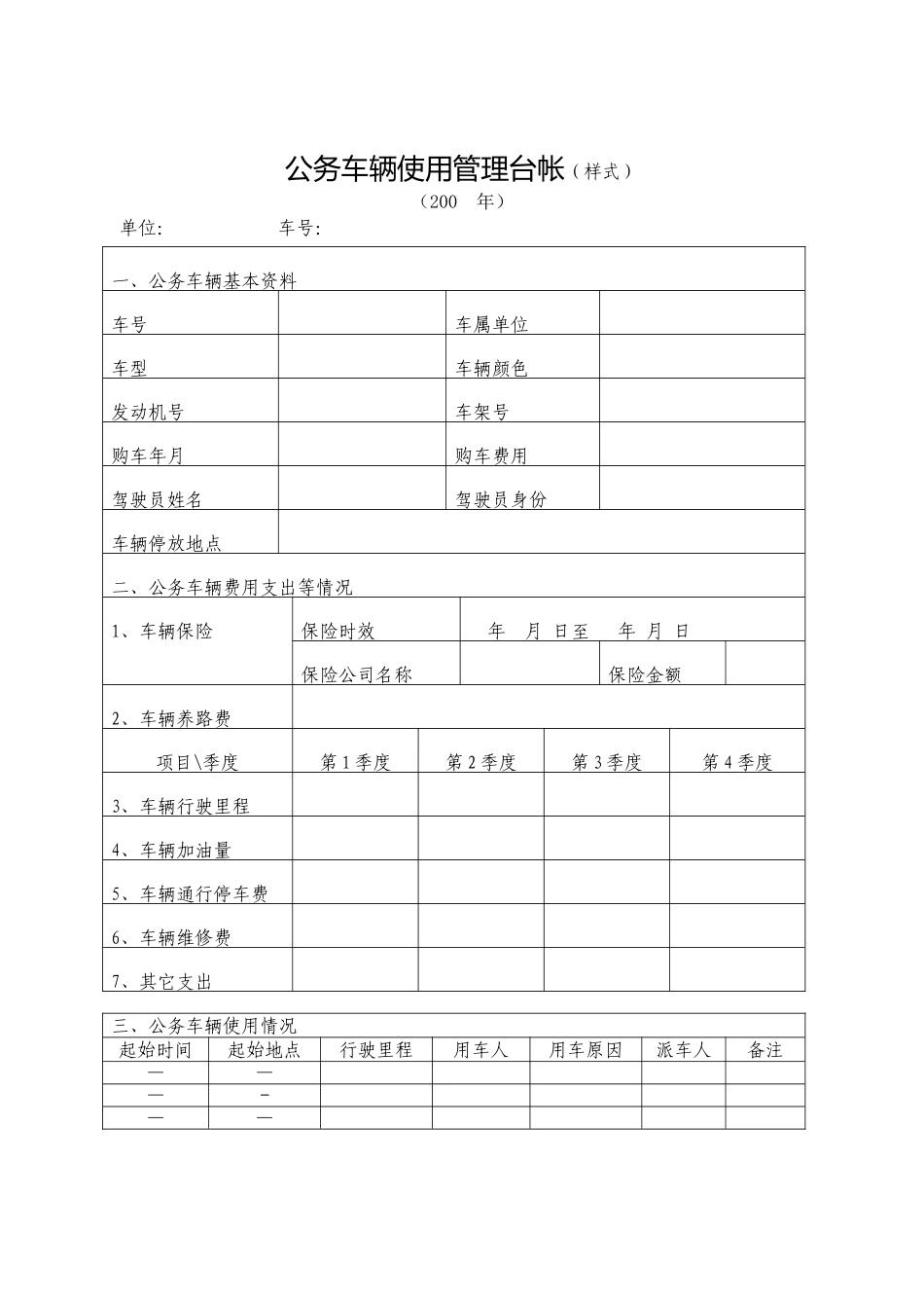 公务车辆使用管理台帐_第1页