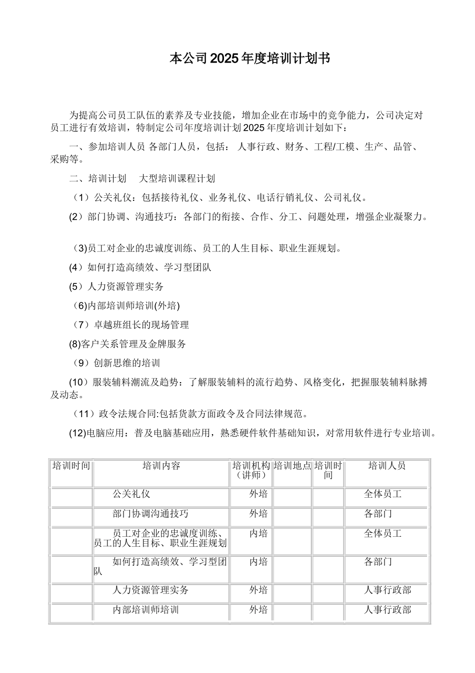 公司2011年度培训计划书_第2页
