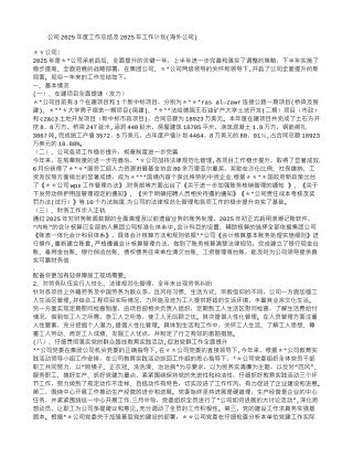 公司2025年度工作总结及2025年工作计划