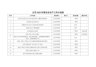 公司2025年度安全生产工作计划表