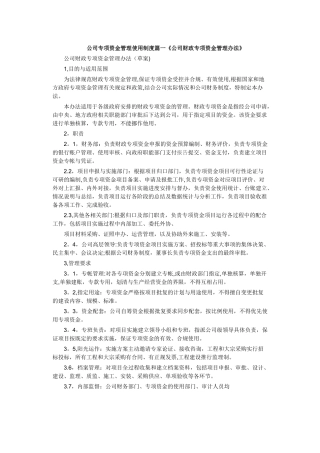 公司专项资金管理使用制度篇一