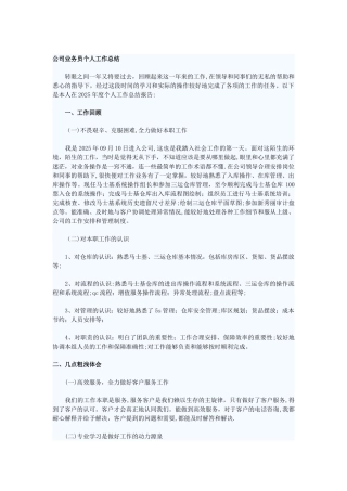 公司业务员个人工作总结