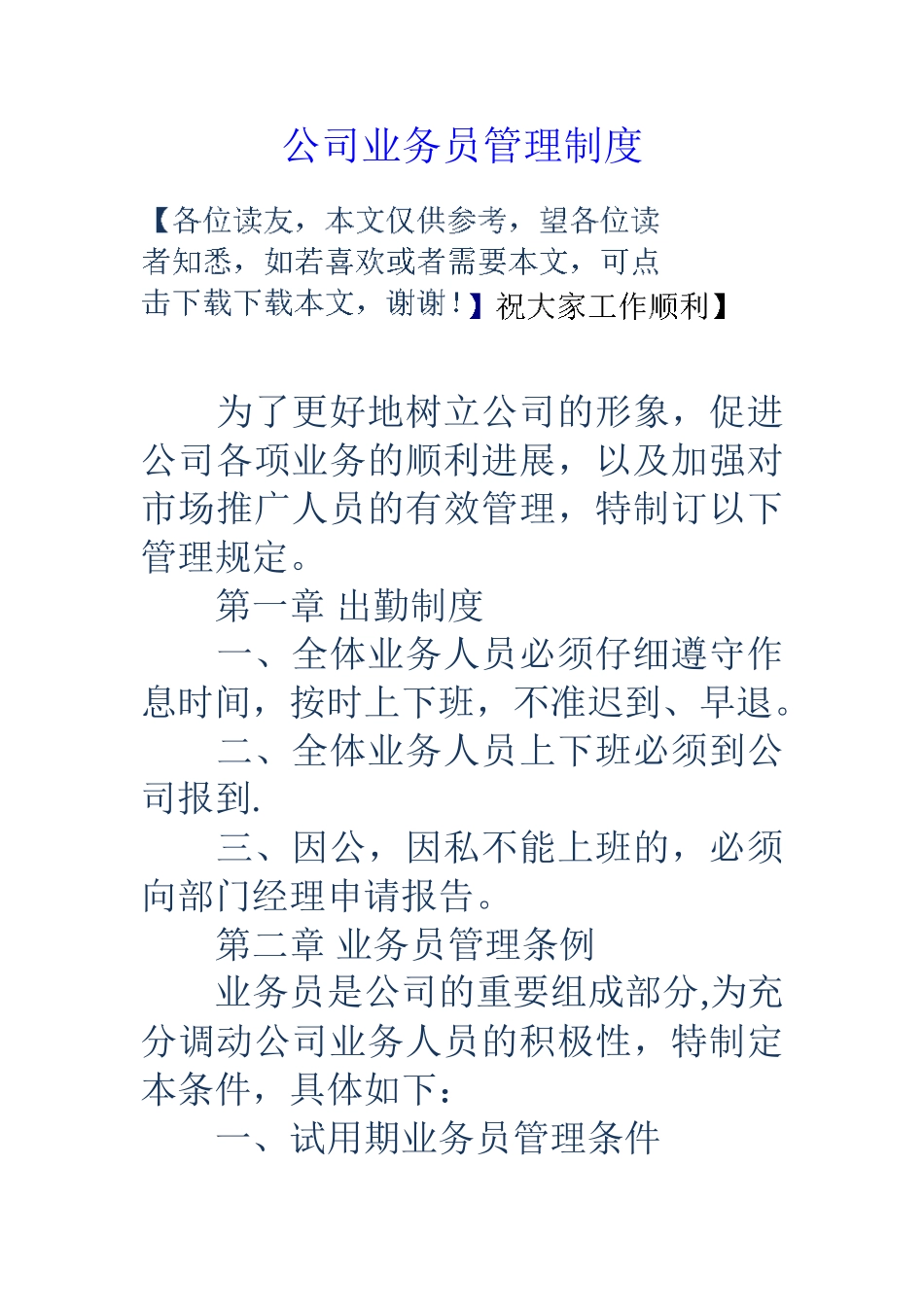 公司业务员管理制度_第1页