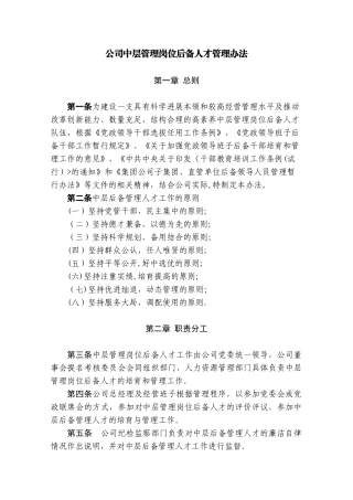 公司中层后备干部管理办法