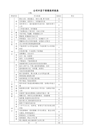 公司中层干部绩效考核表