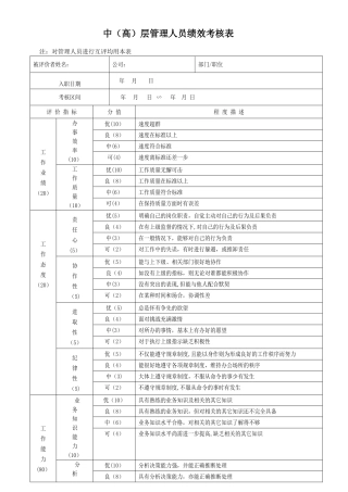 公司中高层考核表