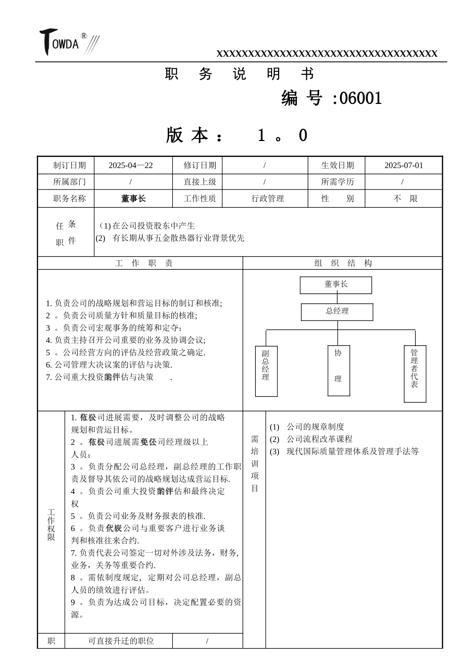 公司主管级以上人员职务说明书060617_第1页