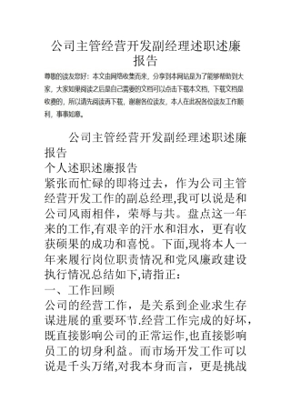 公司主管经营开发副经理述职述廉报告