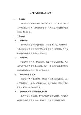 公司产品规划工作方案