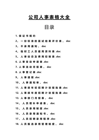 公司人事表格招聘面试